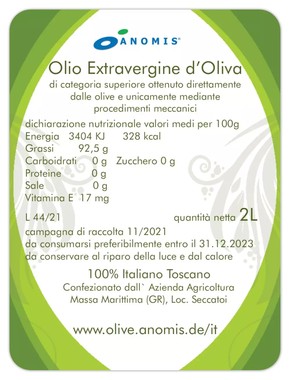 Olio Extravergine di Oliva - im 2 Liter Kanister - für Salat und Brot, Bruschetta -  100% Italiano Toscano